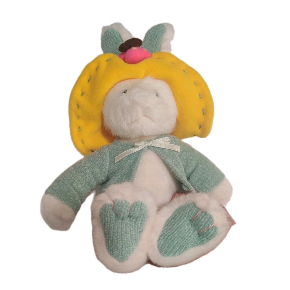 Vtg Mary Meyer White Bunny Rabbit Sweater Yellow Hat W/ Butterfly Plush 1999 12"